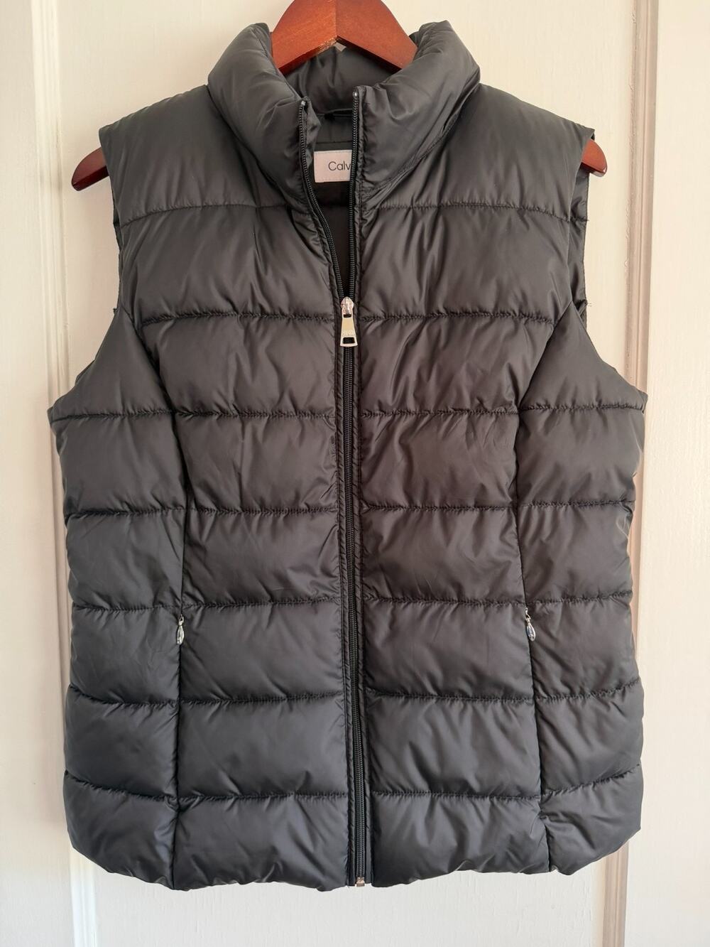 Calvin Klein Puffer Vest Womens Large L Black Sorona Aura Insulation Full Zip